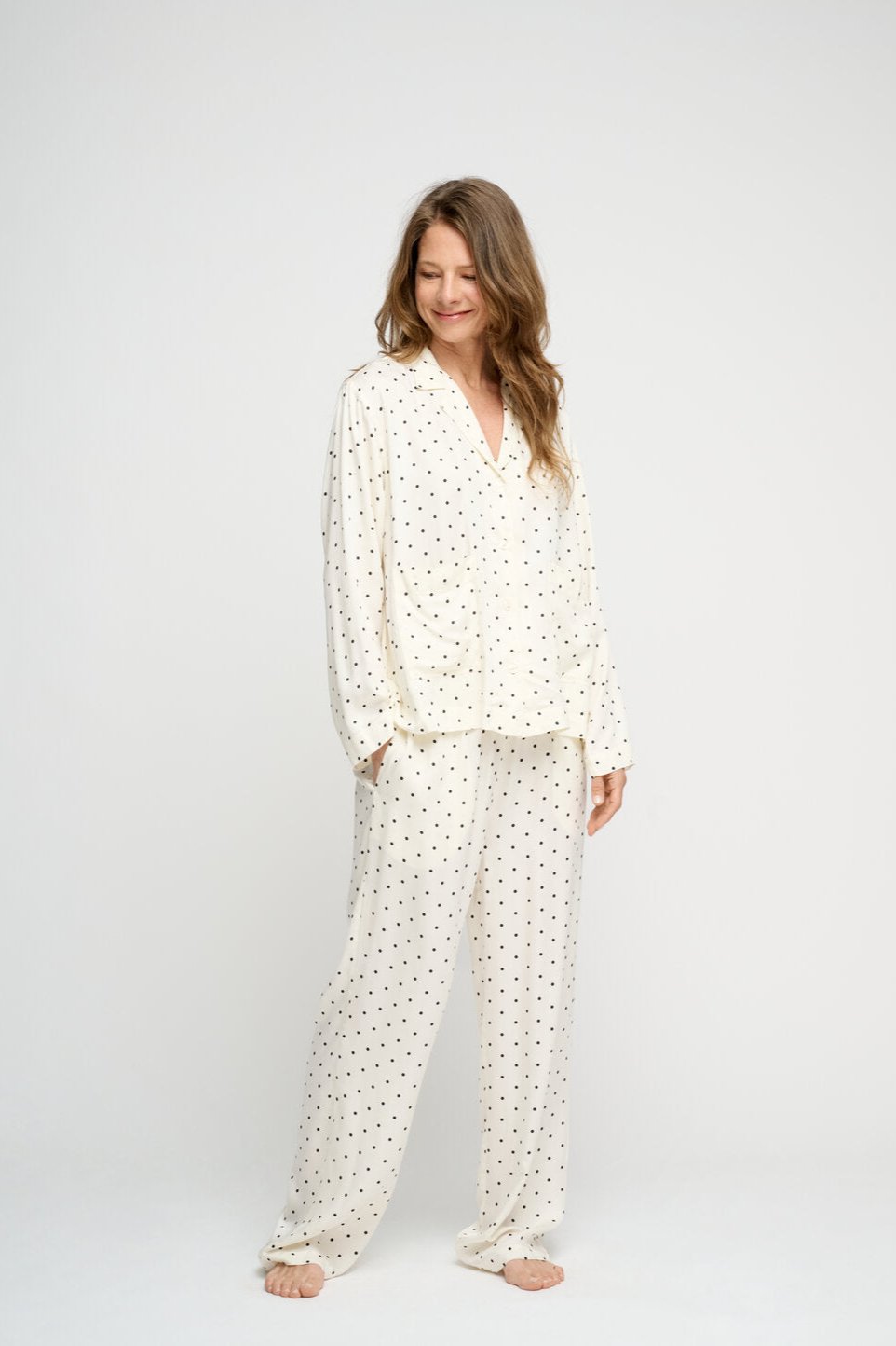 Moon silky natbukser - ecru/black dots